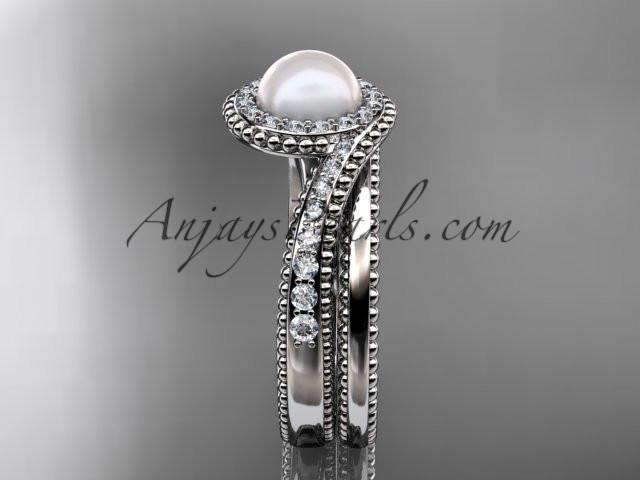 14kt white gold diamond wedding ring, engagement set AP379S - AnjaysDesigns