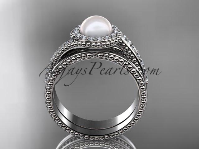14kt white gold diamond wedding ring, engagement set AP379S - AnjaysDesigns