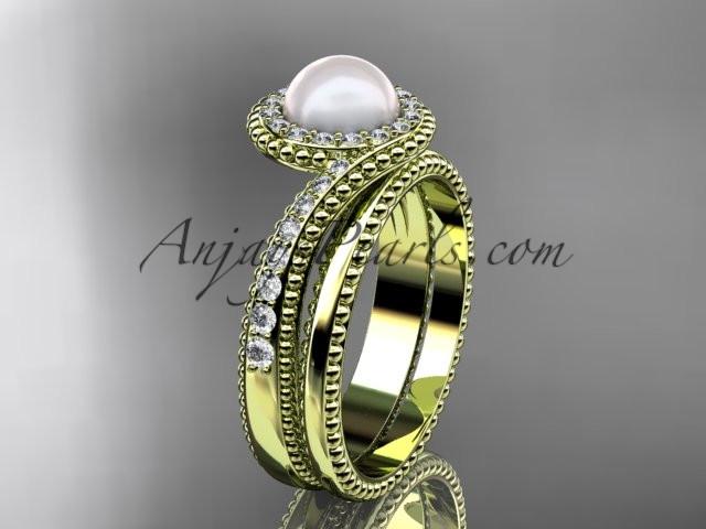 14kt yellow gold diamond wedding ring, engagement set AP379S - AnjaysDesigns