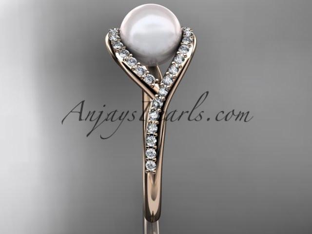 14kt rose gold diamond pearl unique engagement ring, wedding ring AP383 - AnjaysDesigns