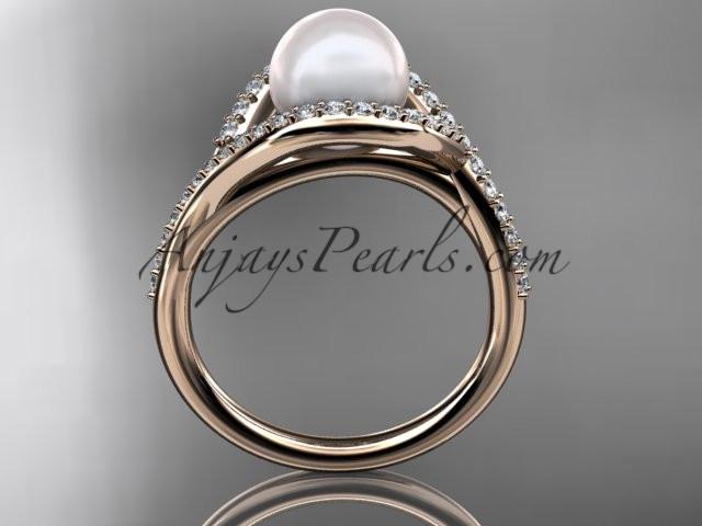 14kt rose gold diamond pearl unique engagement ring, wedding ring AP383 - AnjaysDesigns
