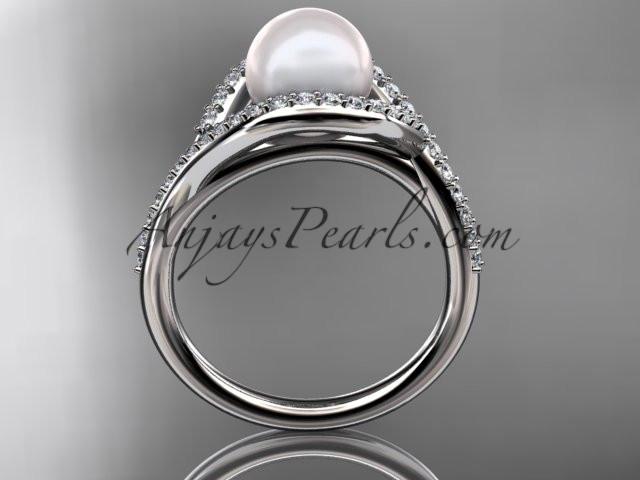 platinum diamond pearl unique engagement ring, wedding ring AP383 - AnjaysDesigns