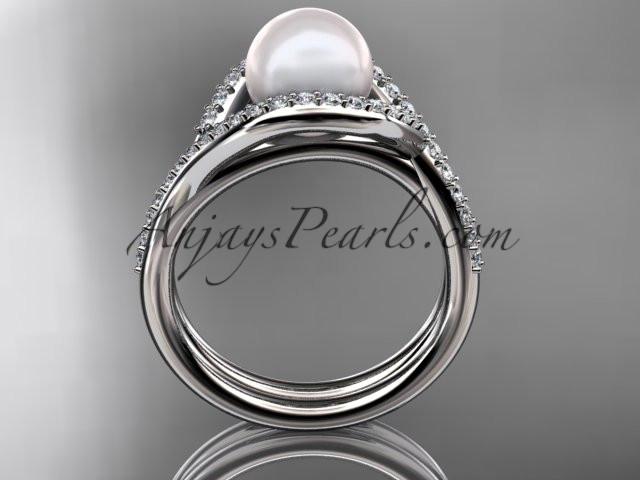 platinum diamond pearl unique engagement set, wedding ring AP383S - AnjaysDesigns