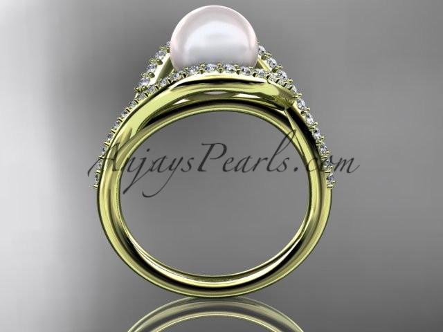 14kt yellow gold diamond pearl unique engagement ring, wedding ring AP383 - AnjaysDesigns