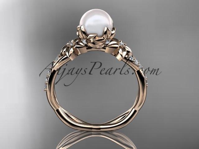 14k rose gold diamond pearl flower engagement ring AP388 - AnjaysDesigns