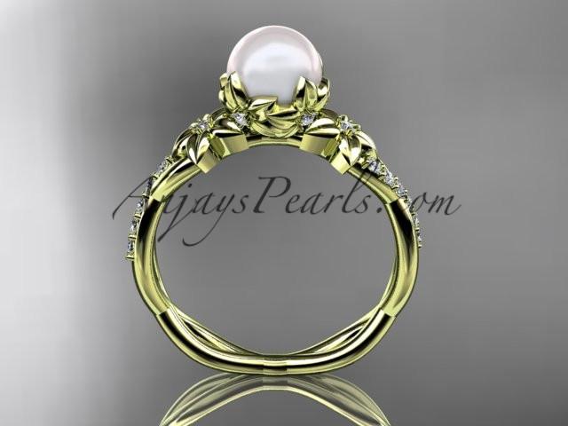14k yellow gold diamond pearl flower engagement ring AP388 - AnjaysDesigns