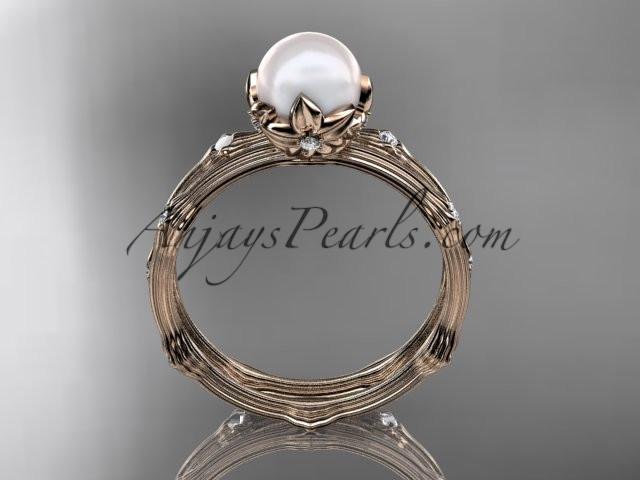 14k rose gold diamond pearl vine and leaf engagement set AP38S - AnjaysDesigns