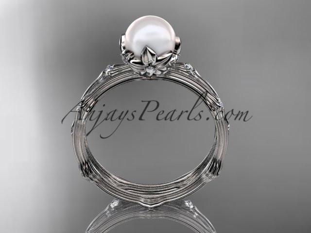 Platinum diamond pearl vine and leaf engagement set AP38S - AnjaysDesigns