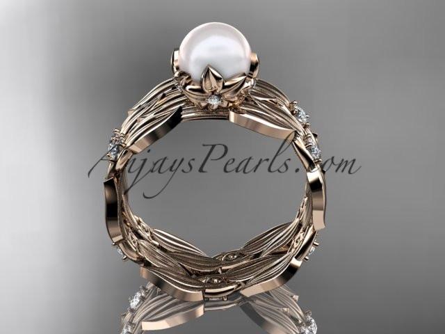 14k rose gold diamond pearl vine and leaf engagement set AP58S - AnjaysDesigns