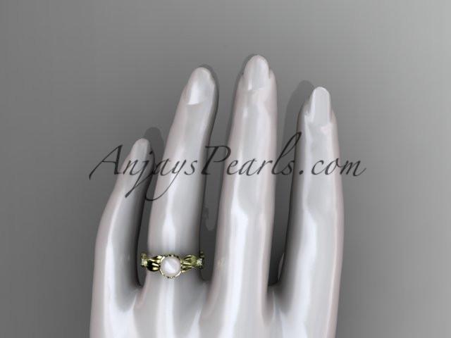14k yellow gold diamond pearl vine and leaf engagement ring AP58 - AnjaysDesigns