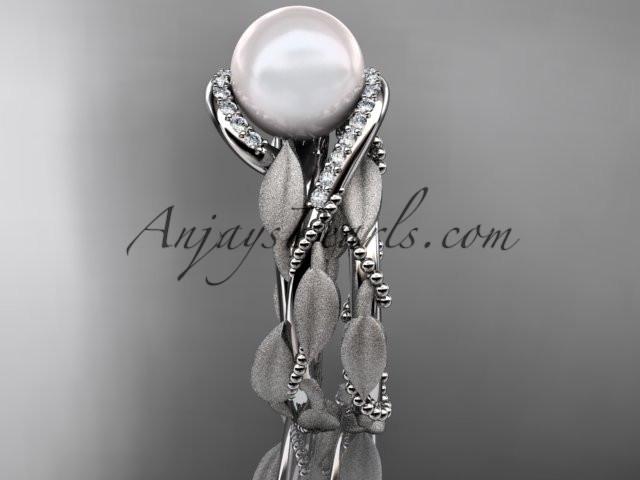 Platinum diamond pearl vine and leaf engagement set AP64S - AnjaysDesigns