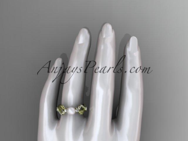 14k yellow gold diamond pearl vine and leaf engagement ring AP68 - AnjaysDesigns