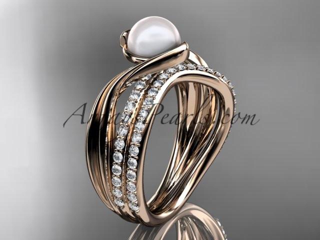 14k rose gold diamond pearl engagement set AP78S - AnjaysDesigns