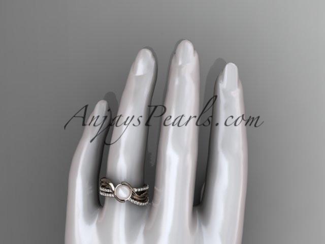 14k rose gold diamond pearl engagement set AP78S - AnjaysDesigns