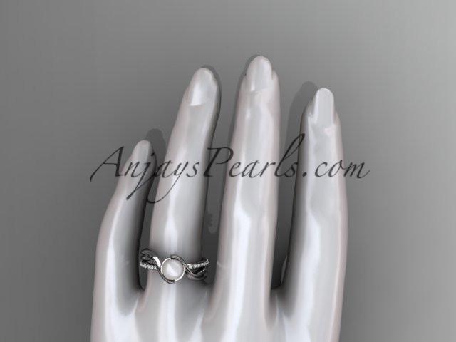 14k white gold diamond pearl vine and leaf engagement ring AP78 - AnjaysDesigns