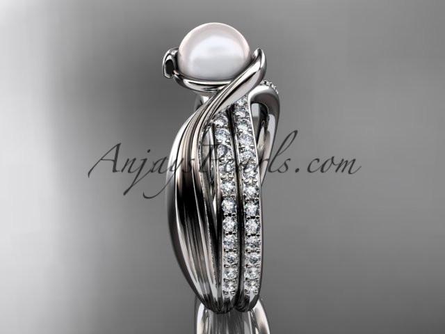14k white gold diamond pearl engagement set AP78S - AnjaysDesigns