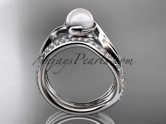 14k white gold diamond pearl engagement set AP78S - AnjaysDesigns