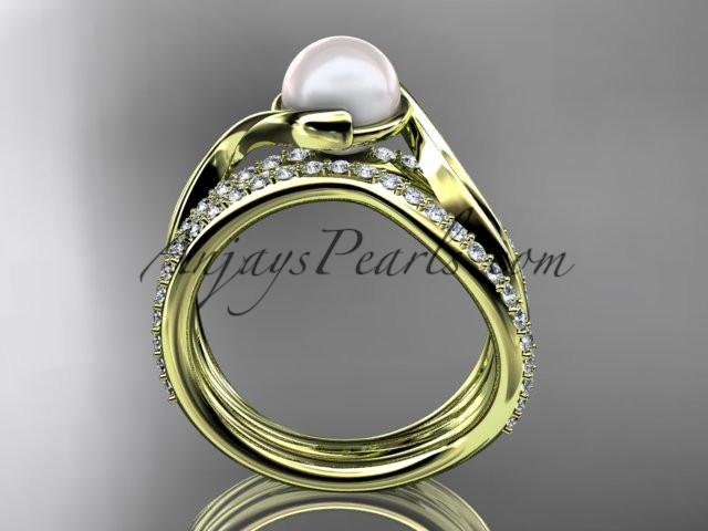 14k yellow gold diamond pearl engagement set AP78S - AnjaysDesigns