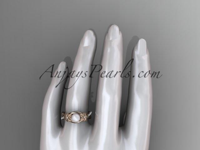 14k rose gold diamond pearl vine and leaf engagement ring AP90 - AnjaysDesigns