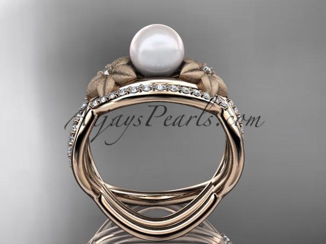 14k rose gold diamond pearl vine and leaf engagement set AP90S - AnjaysDesigns