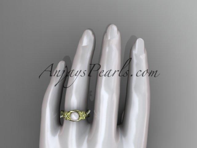 14k yellow gold diamond pearl vine and leaf engagement ring AP90 - AnjaysDesigns