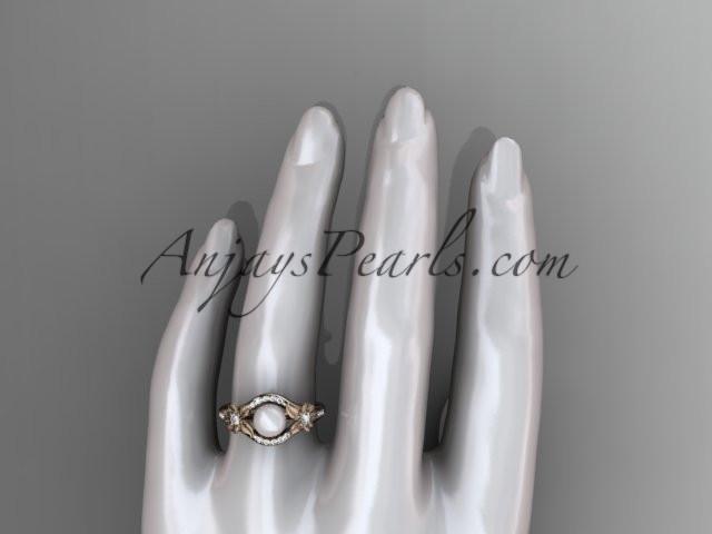 14k rose gold diamond pearl vine and leaf engagement ring AP91 - AnjaysDesigns