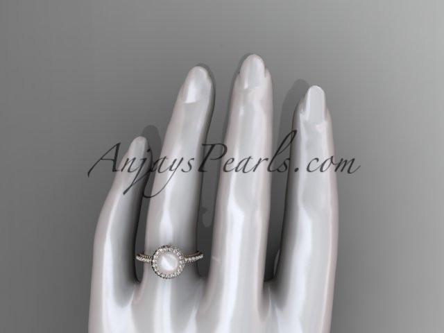 14k rose gold diamond pearl vine and leaf engagement ring AP95 - AnjaysDesigns