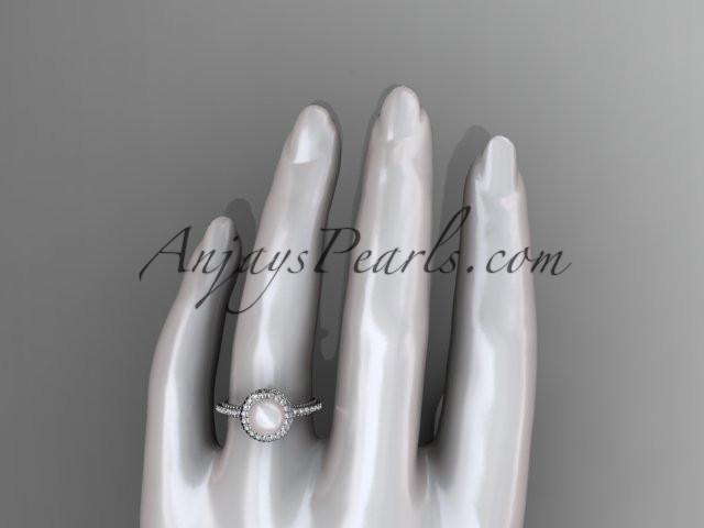 14k white gold diamond pearl vine and leaf engagement ring AP95 - AnjaysDesigns