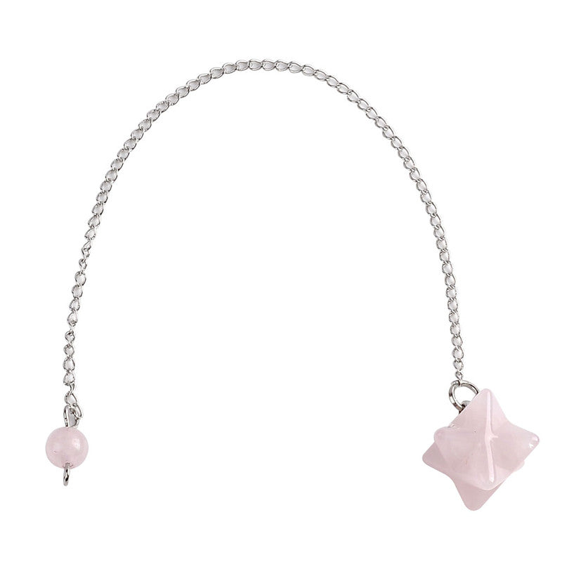 Natural Small Merkaba Pink Crystal Pendulum Reiki Healing Point Charm Gems Bead Lucky Dowsing Pendant For Necklace Women