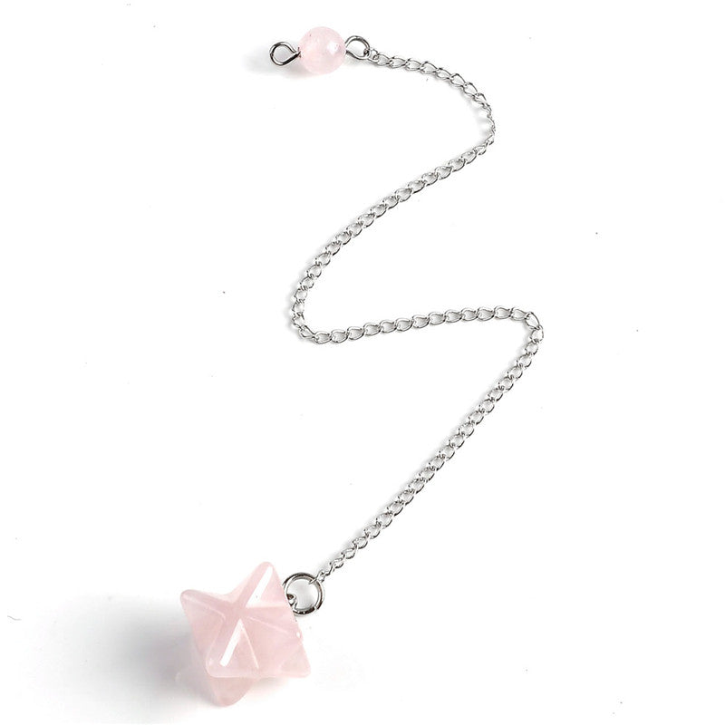 Natural Small Merkaba Pink Crystal Pendulum Reiki Healing Point Charm Gems Bead Lucky Dowsing Pendant For Necklace Women