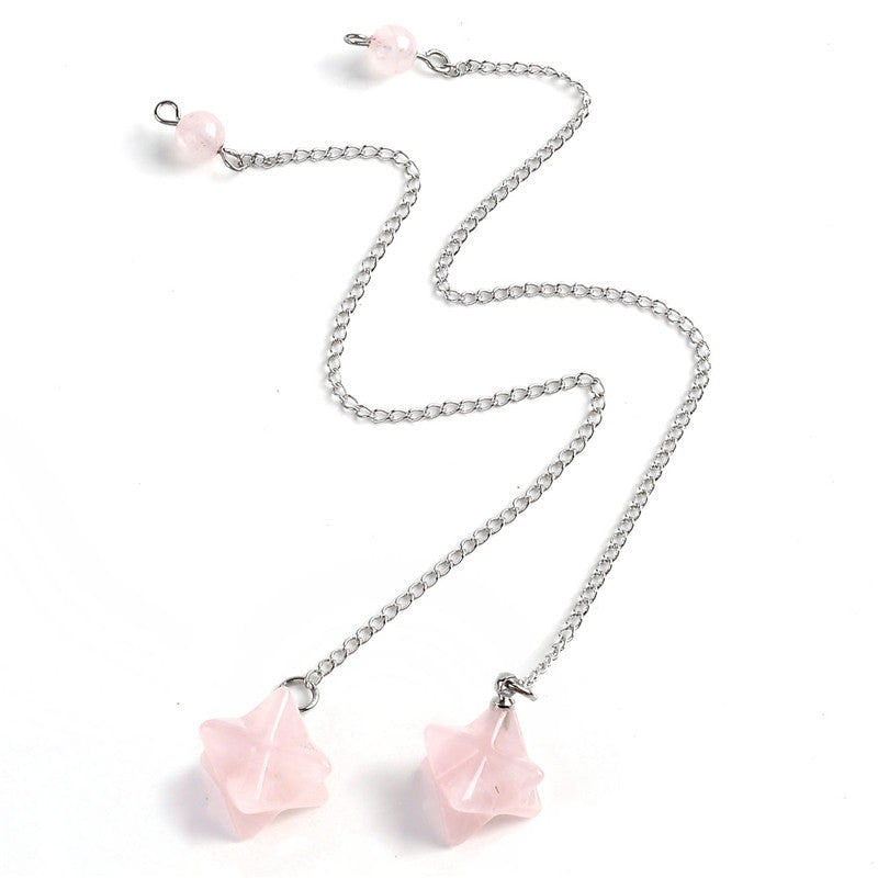 Natural Small Merkaba Pink Crystal Pendulum Reiki Healing Point Charm Gems Bead Lucky Dowsing Pendant For Necklace Women