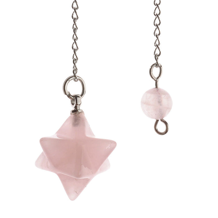 Natural Small Merkaba Pink Crystal Pendulum Reiki Healing Point Charm Gems Bead Lucky Dowsing Pendant For Necklace Women