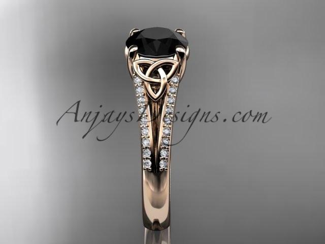 14kt rose gold celtic trinity knot engagement ring ,diamond wedding ring with a Black Diamond center stone CT7108 - AnjaysDesigns