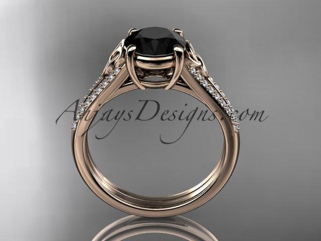 14kt rose gold celtic trinity knot engagement ring ,diamond wedding ring with a Black Diamond center stone CT7108 - AnjaysDesigns