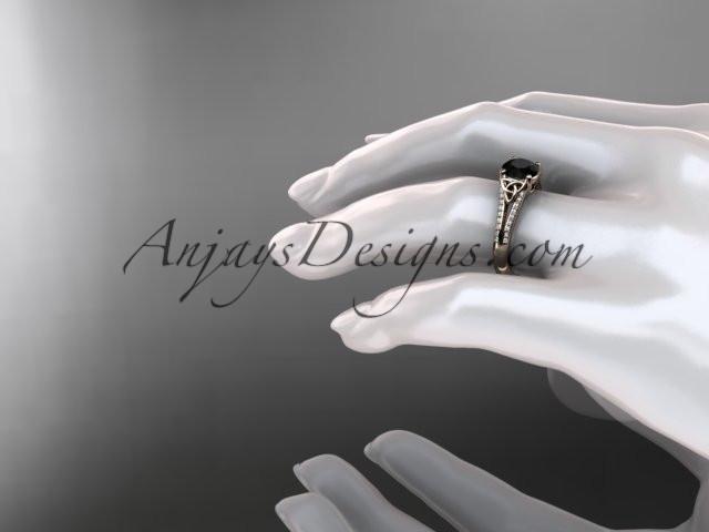 14kt rose gold celtic trinity knot engagement ring ,diamond wedding ring with a Black Diamond center stone CT7108 - AnjaysDesigns
