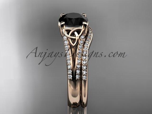 14kt rose gold celtic trinity knot engagement ring ,diamond wedding ring, engagment set with a Black Diamond center stone CT7108S - AnjaysDesigns