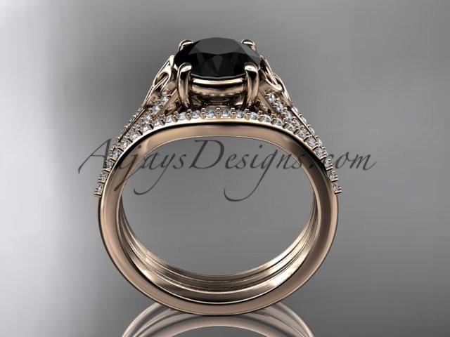 14kt rose gold celtic trinity knot engagement ring ,diamond wedding ring, engagment set with a Black Diamond center stone CT7108S - AnjaysDesigns