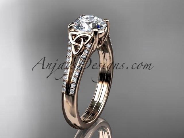14kt rose gold celtic trinity knot engagement ring ,diamond wedding ring with a "Forever One" Moissanite center stone CT7108 - AnjaysDesigns