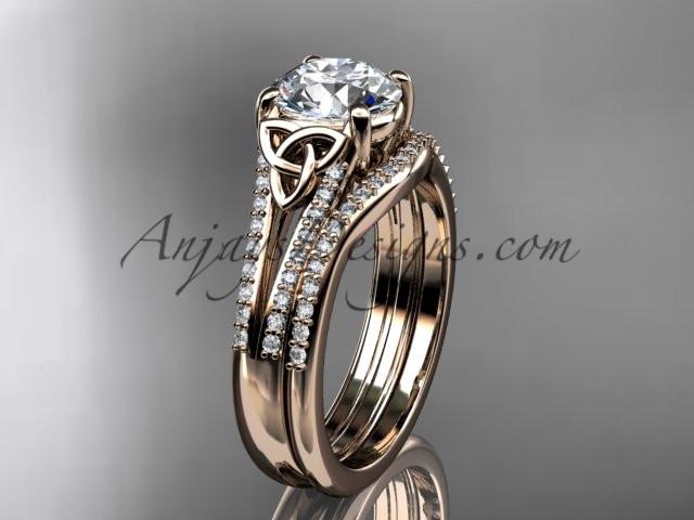 14kt rose gold celtic trinity knot engagement ring ,diamond wedding ring, engagment set with a "Forever One" Moissanite center stone CT7108S - AnjaysDesigns