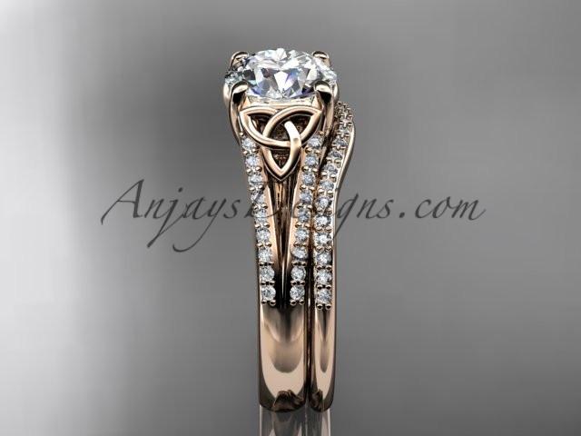14kt rose gold celtic trinity knot engagement ring ,diamond wedding ring, engagment set with a "Forever One" Moissanite center stone CT7108S - AnjaysDesigns