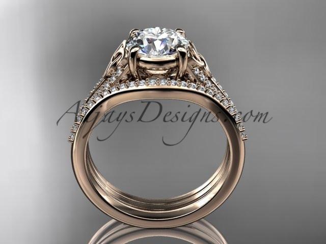 14kt rose gold celtic trinity knot engagement ring ,diamond wedding ring, engagment set with a "Forever One" Moissanite center stone CT7108S - AnjaysDesigns