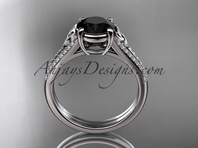 14kt white gold celtic trinity knot engagement ring ,diamond wedding ring with a Black Diamond center stone CT7108 - AnjaysDesigns