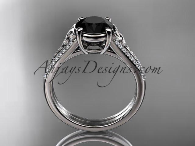 platinum celtic trinity knot engagement ring ,diamond wedding ring with a Black Diamond center stone CT7108 - AnjaysDesigns