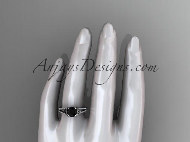 14kt white gold celtic trinity knot engagement ring ,diamond wedding ring with a Black Diamond center stone CT7108 - AnjaysDesigns