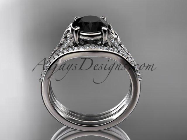 14kt white gold celtic trinity knot engagement ring ,diamond wedding ring, engagment set with a Black Diamond center stone CT7108S - AnjaysDesigns