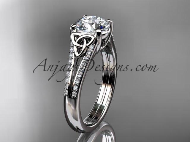 14kt white gold celtic trinity knot engagement ring ,diamond wedding ring with a "Forever One" Moissanite center stone CT7108 - AnjaysDesigns