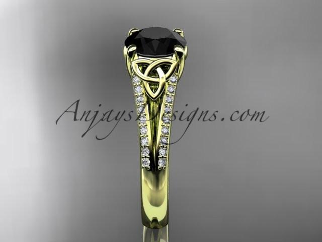 14kt yellow gold celtic trinity knot engagement ring ,diamond wedding ring with a Black Diamond center stone CT7108 - AnjaysDesigns