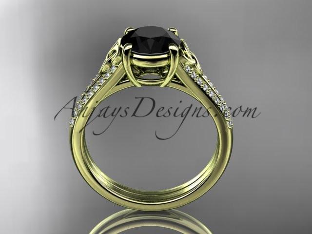 14kt yellow gold celtic trinity knot engagement ring ,diamond wedding ring with a Black Diamond center stone CT7108 - AnjaysDesigns