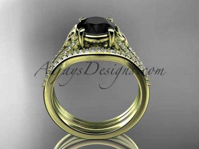 14kt yellow gold celtic trinity knot engagement ring ,diamond wedding ring, engagment set with a Black Diamond center stone CT7108S - AnjaysDesigns