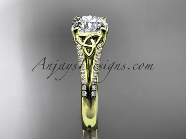 14kt yellow gold celtic trinity knot engagement ring ,diamond wedding ring with a "Forever One" Moissanite center stone CT7108 - AnjaysDesigns